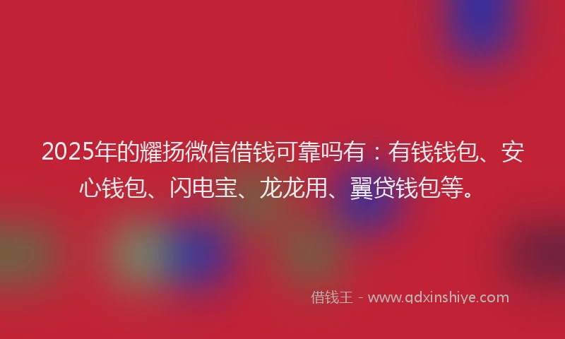 2025年的耀扬微信借钱可靠吗有：有钱钱包、安心钱包、闪电宝、龙龙用、翼贷钱包等。