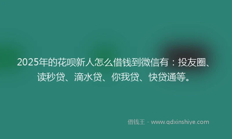 2025年的花呗新人怎么借钱到微信有：投友圈、读秒贷、滴水贷、你我贷、快贷通等。