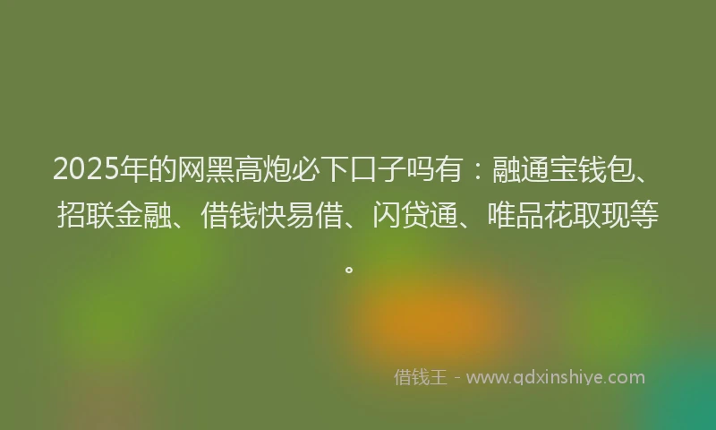 2025年的网黑高炮必下口子吗有：融通宝钱包、招联金融、借钱快易借、闪贷通、唯品花取现等。