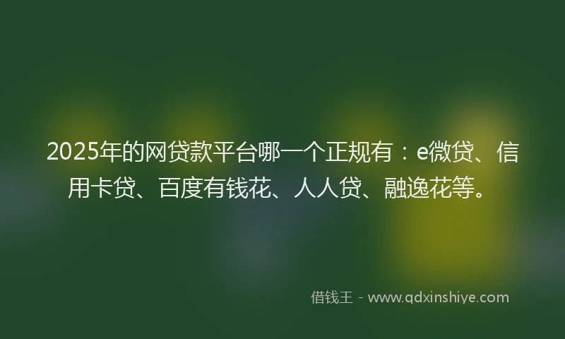 2025年的网贷款平台哪一个正规有：e微贷、信用卡贷、百度有钱花、人人贷、融逸花等。