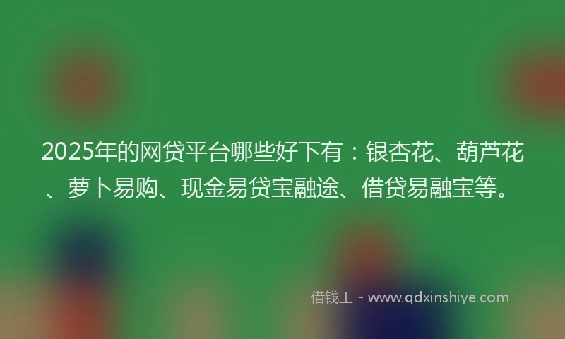 2025年的网贷平台哪些好下有：银杏花、葫芦花、萝卜易购、现金易贷宝融途、借贷易融宝等。