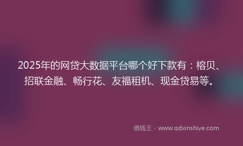 2025年的网贷大数据平台哪个好下款有：榕贝、招联金融、畅行花、友福租机、现金贷易等。