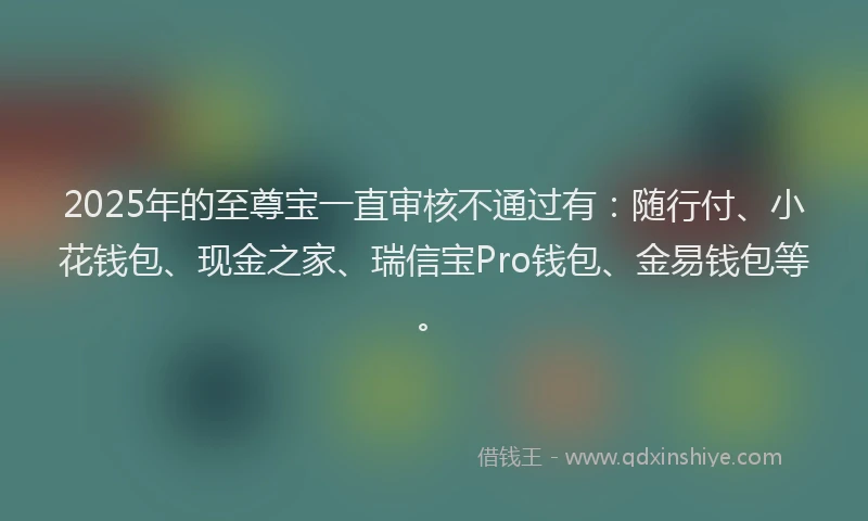 2025年的至尊宝一直审核不通过有：随行付、小花钱包、现金之家、瑞信宝Pro钱包、金易钱包等。