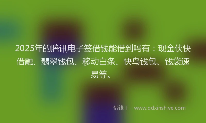 2025年的腾讯电子签借钱能借到吗有：现金侠快借融、翡翠钱包、移动白条、快鸟钱包、钱袋速易等。