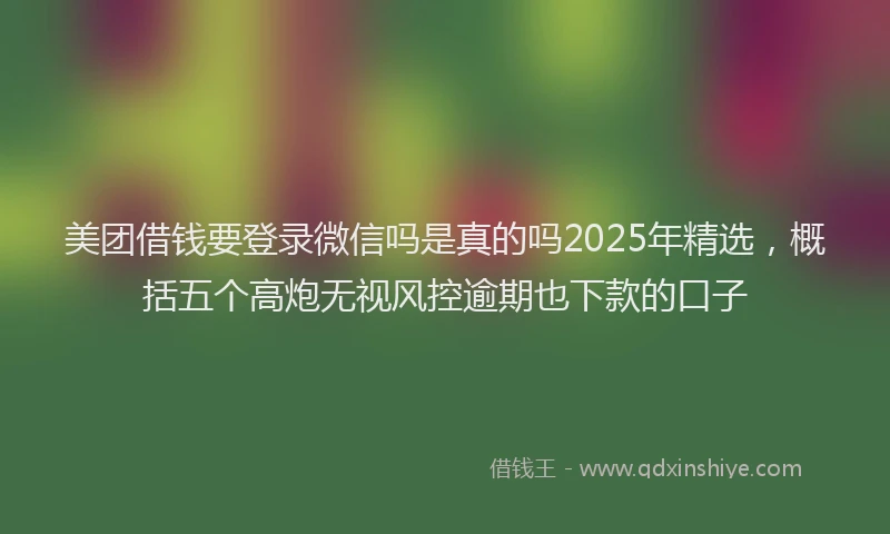 美团借钱要登录微信吗是真的吗2025年精选，概括五个高炮无视风控逾期也下款的口子