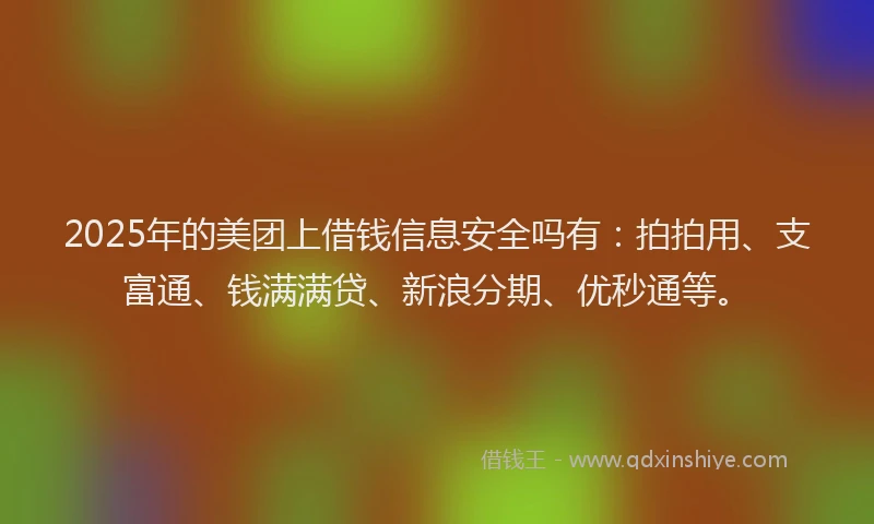 2025年的美团上借钱信息安全吗有：拍拍用、支富通、钱满满贷、新浪分期、优秒通等。