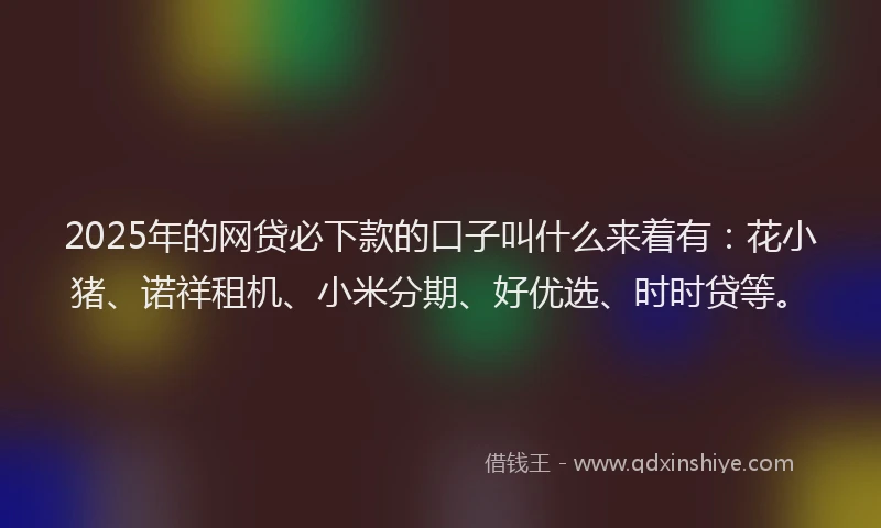 2025年的网贷必下款的口子叫什么来着有：花小猪、诺祥租机、小米分期、好优选、时时贷等。