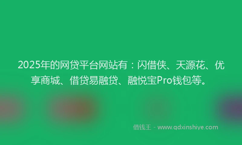 2025年的网贷平台网站有：闪借侠、天源花、优享商城、借贷易融贷、融悦宝Pro钱包等。