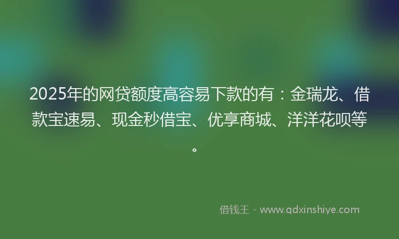 2025年的网贷额度高容易下款的有：金瑞龙、借款宝速易、现金秒借宝、优享商城、洋洋花呗等。