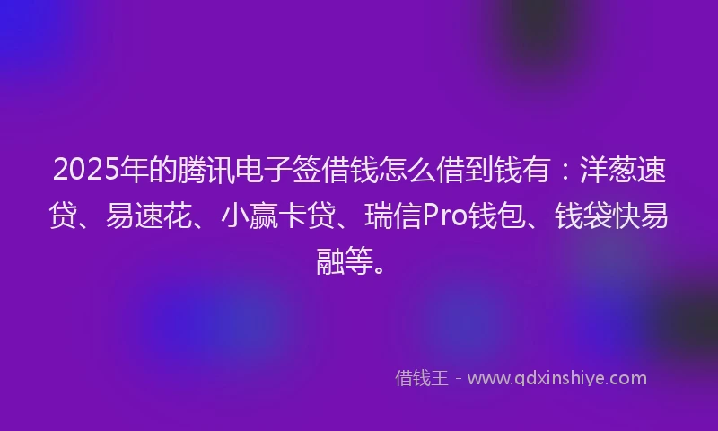 2025年的腾讯电子签借钱怎么借到钱有：洋葱速贷、易速花、小赢卡贷、瑞信Pro钱包、钱袋快易融等。