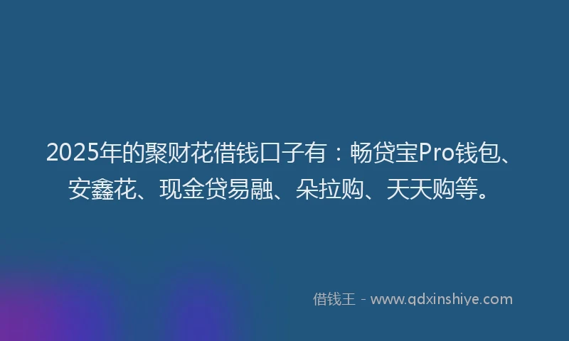 2025年的聚财花借钱口子有：畅贷宝Pro钱包、安鑫花、现金贷易融、朵拉购、天天购等。