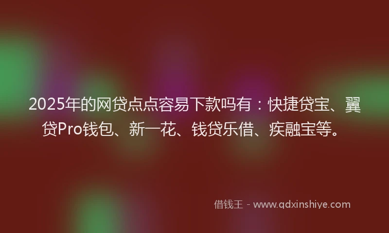 2025年的网贷点点容易下款吗有：快捷贷宝、翼贷Pro钱包、新一花、钱贷乐借、疾融宝等。