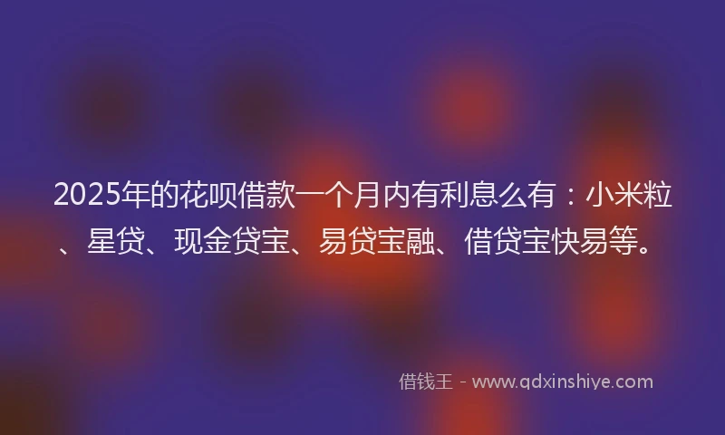 2025年的花呗借款一个月内有利息么有：小米粒、星贷、现金贷宝、易贷宝融、借贷宝快易等。