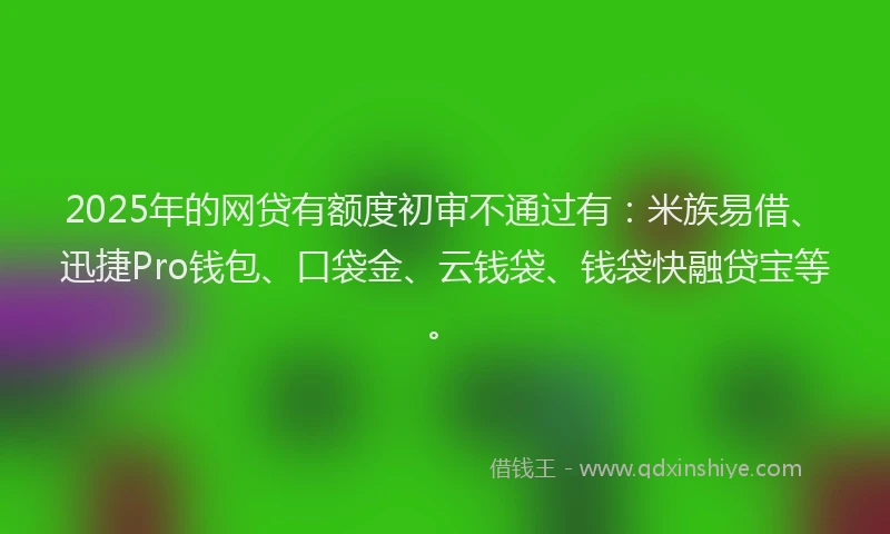 2025年的网贷有额度初审不通过有：米族易借、迅捷Pro钱包、口袋金、云钱袋、钱袋快融贷宝等。