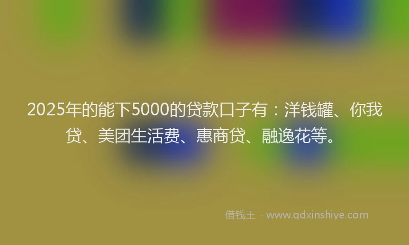 2025年的能下5000的贷款口子有：洋钱罐、你我贷、美团生活费、惠商贷、融逸花等。