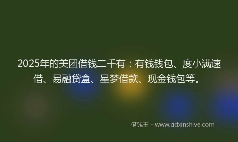 2025年的美团借钱二千有：有钱钱包、度小满速借、易融贷盒、星梦借款、现金钱包等。