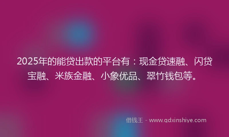 2025年的能贷出款的平台有：现金贷速融、闪贷宝融、米族金融、小象优品、翠竹钱包等。