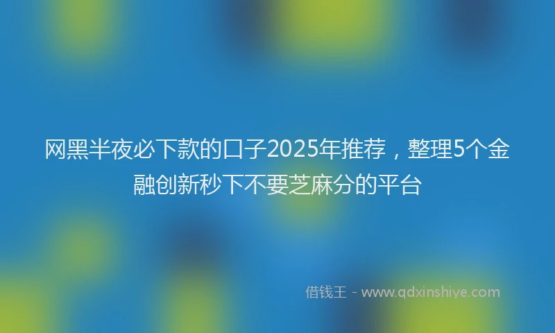 网黑半夜必下款的口子2025年推荐，整理5个金融创新秒下不要芝麻分的平台