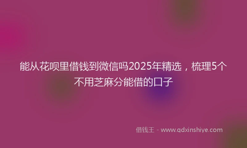 能从花呗里借钱到微信吗2025年精选，梳理5个不用芝麻分能借的口子