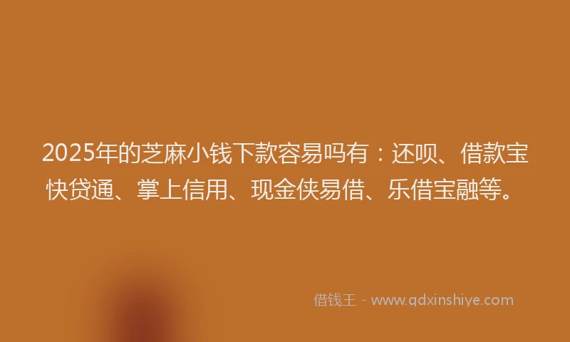 2025年的芝麻小钱下款容易吗有：还呗、借款宝快贷通、掌上信用、现金侠易借、乐借宝融等。