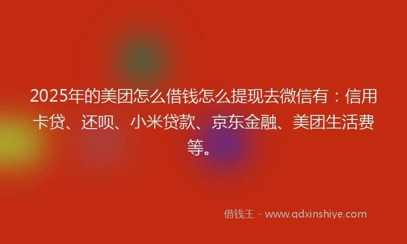 2025年的美团怎么借钱怎么提现去微信有：信用卡贷、还呗、小米贷款、京东金融、美团生活费等。