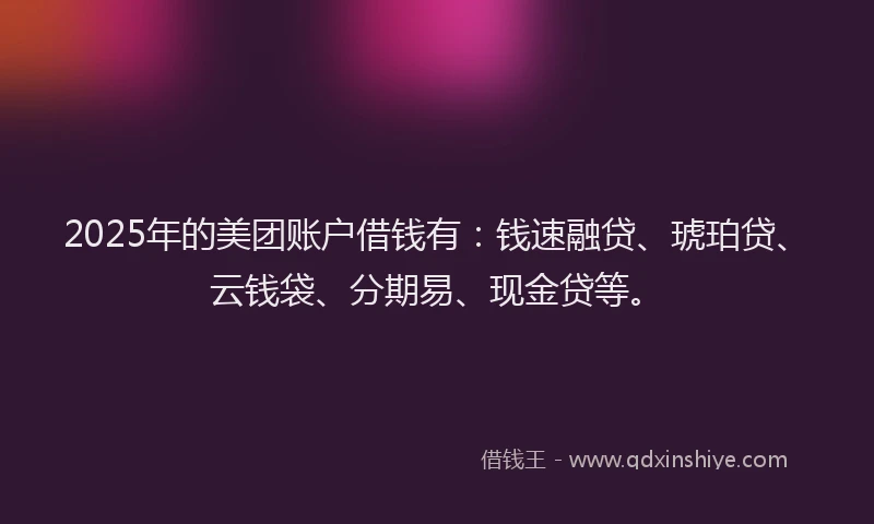2025年的美团账户借钱有：钱速融贷、琥珀贷、云钱袋、分期易、现金贷等。