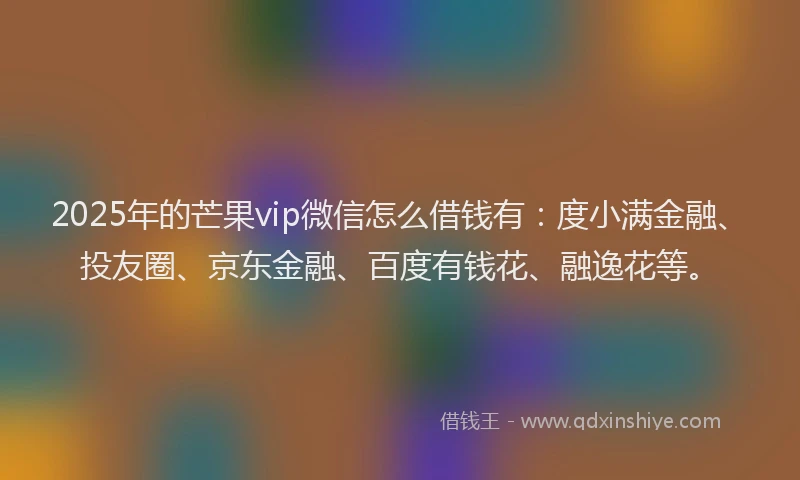 2025年的芒果vip微信怎么借钱有：度小满金融、投友圈、京东金融、百度有钱花、融逸花等。