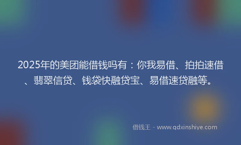 2025年的美团能借钱吗有：你我易借、拍拍速借、翡翠信贷、钱袋快融贷宝、易借速贷融等。