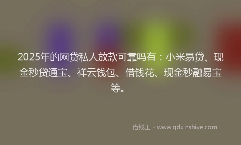 2025年的网贷私人放款可靠吗有：小米易贷、现金秒贷通宝、祥云钱包、借钱花、现金秒融易宝等。