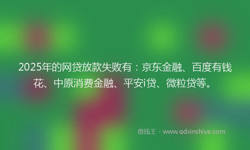2025年的网贷放款失败有：京东金融、百度有钱花、中原消费金融、平安i贷、微粒贷等。
