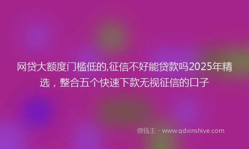 网贷大额度门槛低的,征信不好能贷款吗2025年精选，整合五个快速下款无视征信的口子