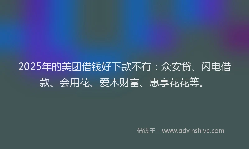 2025年的美团借钱好下款不有：众安贷、闪电借款、会用花、爱木财富、惠享花花等。