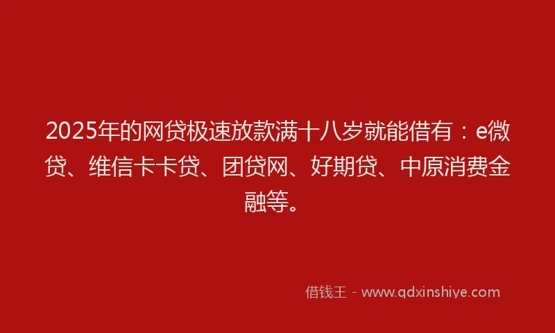2025年的网贷极速放款满十八岁就能借有：e微贷、维信卡卡贷、团贷网、好期贷、中原消费金融等。