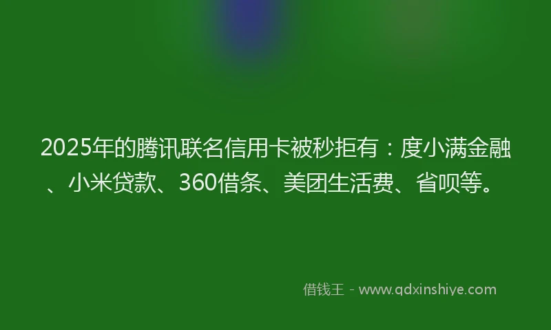 2025年的腾讯联名信用卡被秒拒有：度小满金融、小米贷款、360借条、美团生活费、省呗等。
