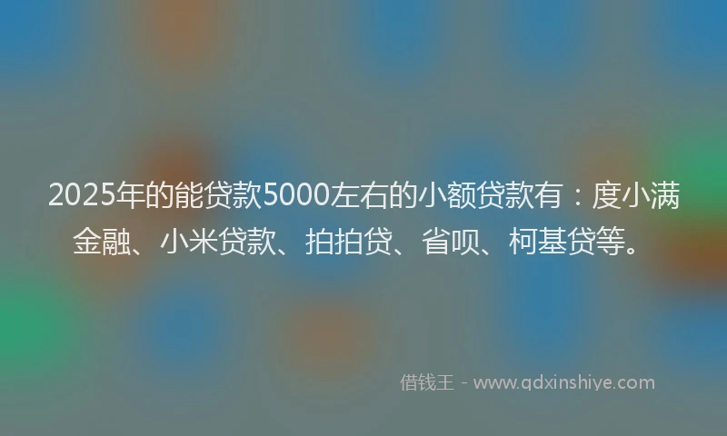 2025年的能贷款5000左右的小额贷款有：度小满金融、小米贷款、拍拍贷、省呗、柯基贷等。