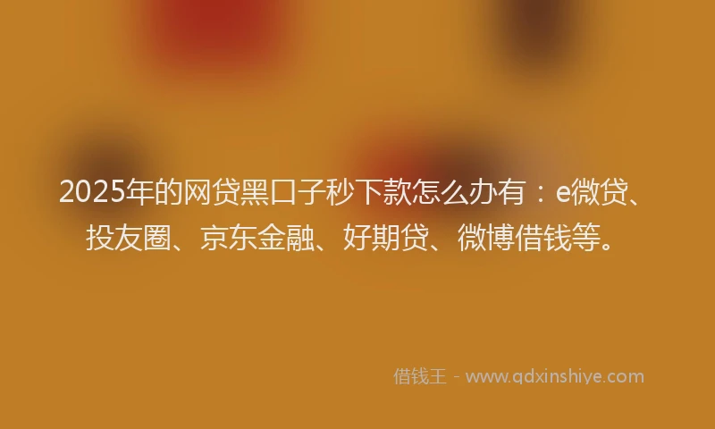 2025年的网贷黑口子秒下款怎么办有：e微贷、投友圈、京东金融、好期贷、微博借钱等。