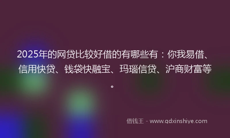2025年的网贷比较好借的有哪些有：你我易借、信用快贷、钱袋快融宝、玛瑙信贷、沪商财富等。