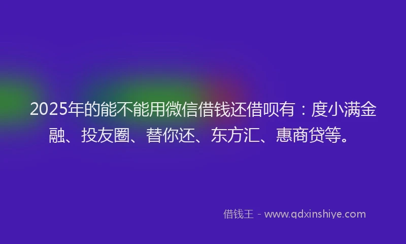 2025年的能不能用微信借钱还借呗有：度小满金融、投友圈、替你还、东方汇、惠商贷等。