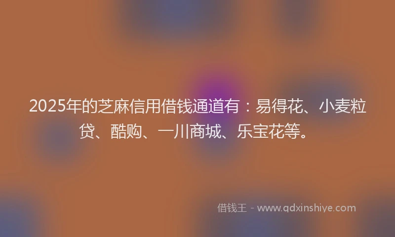 2025年的芝麻信用借钱通道有：易得花、小麦粒贷、酷购、一川商城、乐宝花等。