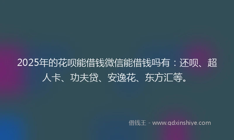 2025年的花呗能借钱微信能借钱吗有：还呗、超人卡、功夫贷、安逸花、东方汇等。