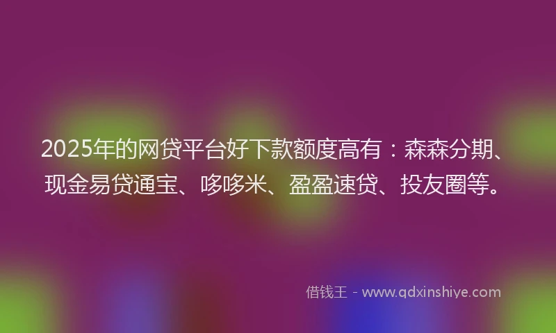 2025年的网贷平台好下款额度高有：森森分期、现金易贷通宝、哆哆米、盈盈速贷、投友圈等。
