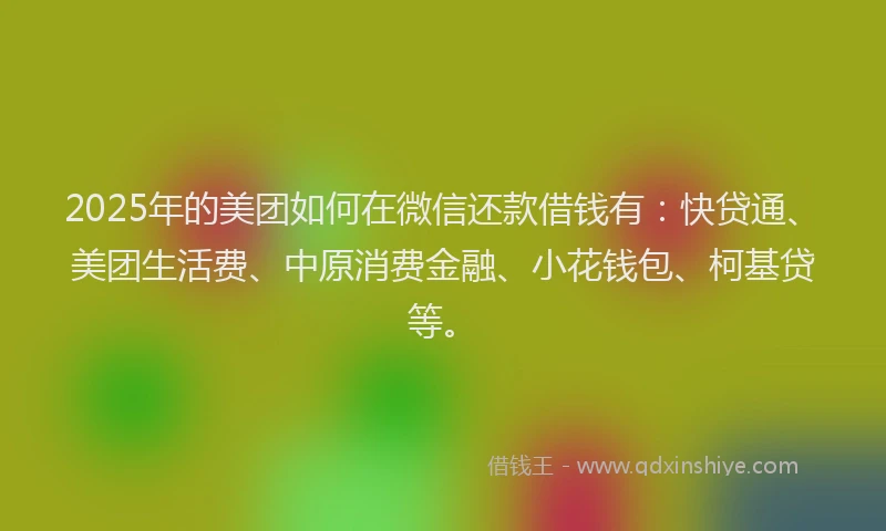 2025年的美团如何在微信还款借钱有：快贷通、美团生活费、中原消费金融、小花钱包、柯基贷等。