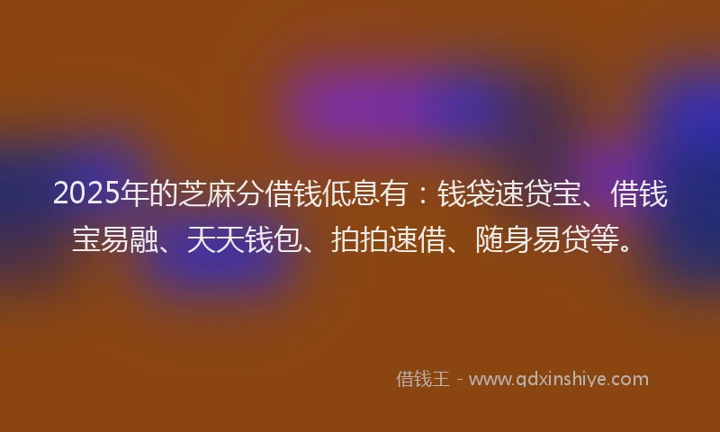 2025年的芝麻分借钱低息有：钱袋速贷宝、借钱宝易融、天天钱包、拍拍速借、随身易贷等。