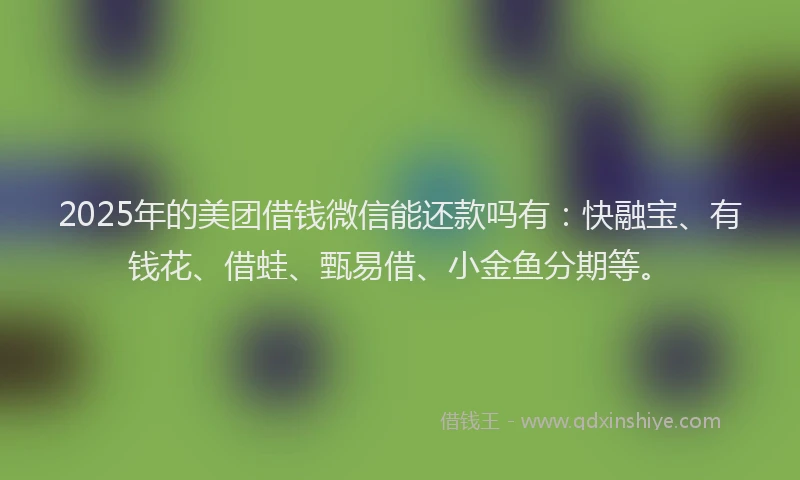 2025年的美团借钱微信能还款吗有：快融宝、有钱花、借蛙、甄易借、小金鱼分期等。