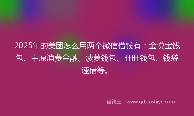 2025年的美团怎么用两个微信借钱有：金悦宝钱包、中原消费金融、菠萝钱包、旺旺钱包、钱袋速借等。
