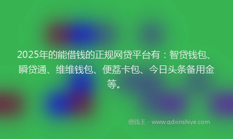 2025年的能借钱的正规网贷平台有：智贷钱包、瞬贷通、维维钱包、便荔卡包、今日头条备用金等。