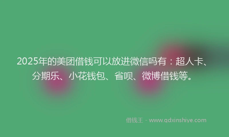 2025年的美团借钱可以放进微信吗有：超人卡、分期乐、小花钱包、省呗、微博借钱等。