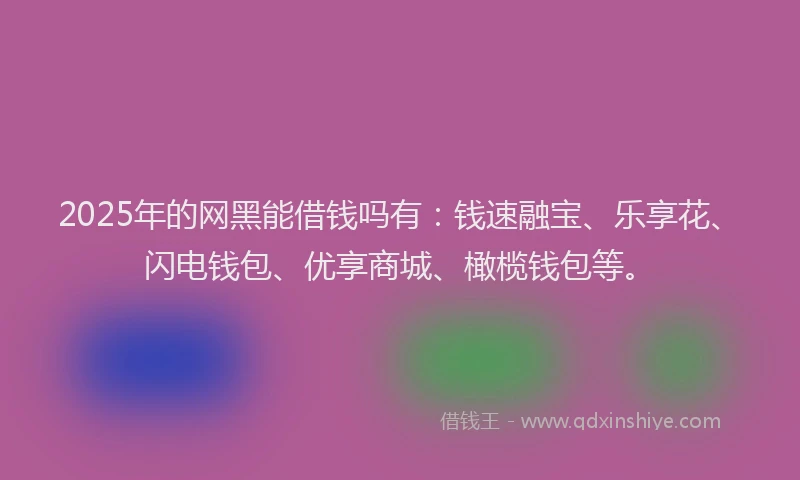 2025年的网黑能借钱吗有：钱速融宝、乐享花、闪电钱包、优享商城、橄榄钱包等。