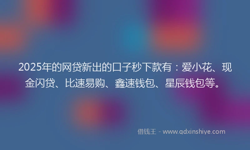 2025年的网贷新出的口子秒下款有：爱小花、现金闪贷、比速易购、鑫速钱包、星辰钱包等。