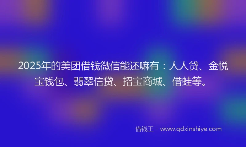 2025年的美团借钱微信能还嘛有：人人贷、金悦宝钱包、翡翠信贷、招宝商城、借蛙等。